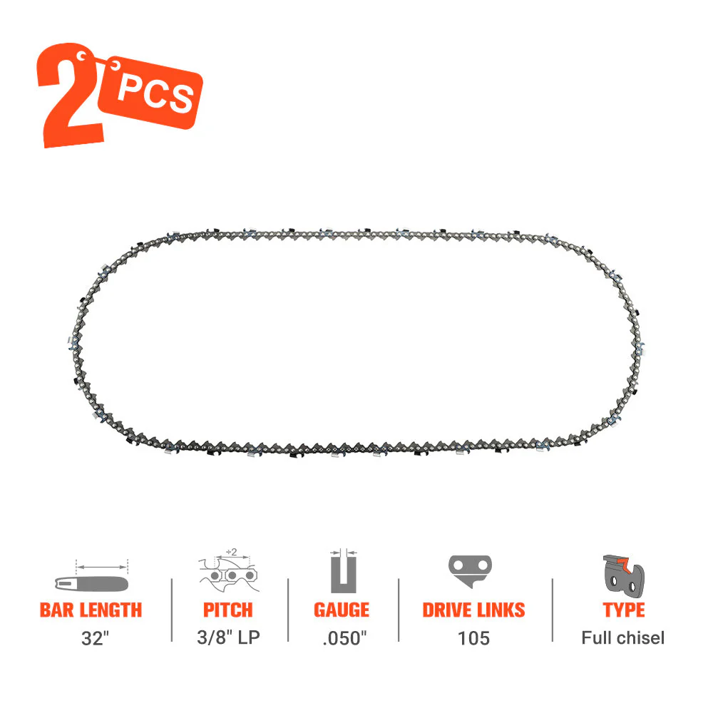 Hipa Full Skip Chain 3/8" .050" 105 DL 32 Inch For Husqvarna 372XP 395XP 572XP Echo CS-600P CS-620P Jonsered 670 Stihl MS660 066 MS460 Poulan Chainsaw - Image 4