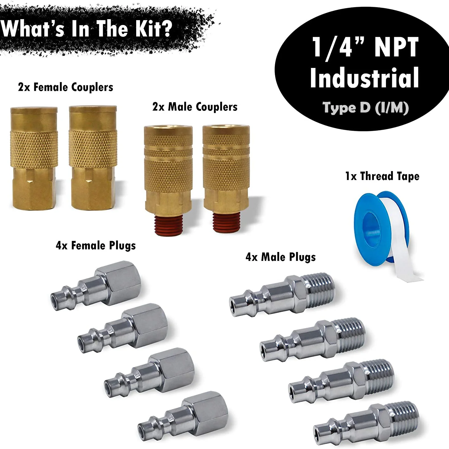 Industrial Quick Connect Air Fittings | Plug & Coupler Kit - 1/4" NPT (Set of 12) - Image 2
