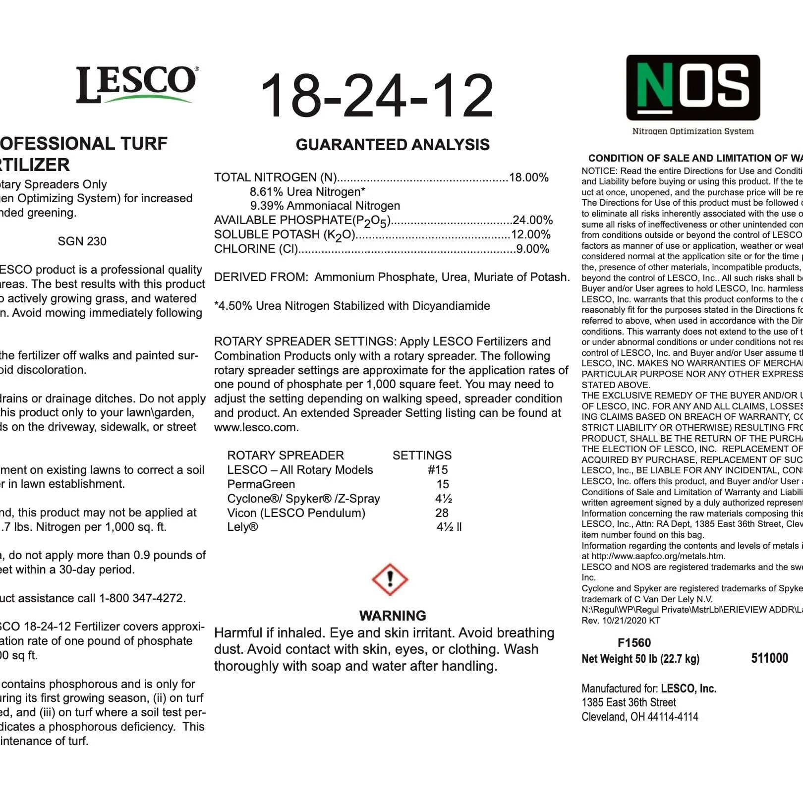 Lesco Starter Fertilizer 18-24-12 with NOS - Image 3