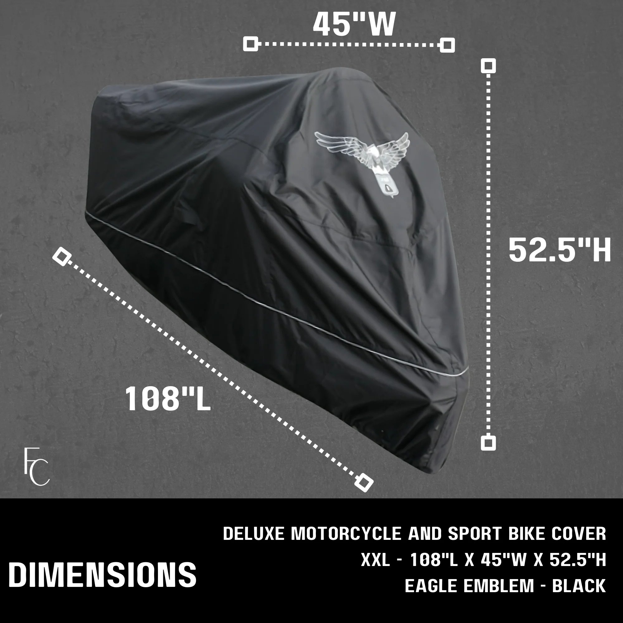 Premium Motorcycle Cover with Night Reflector and Eagle Emblem (XXL) Black - Image 6