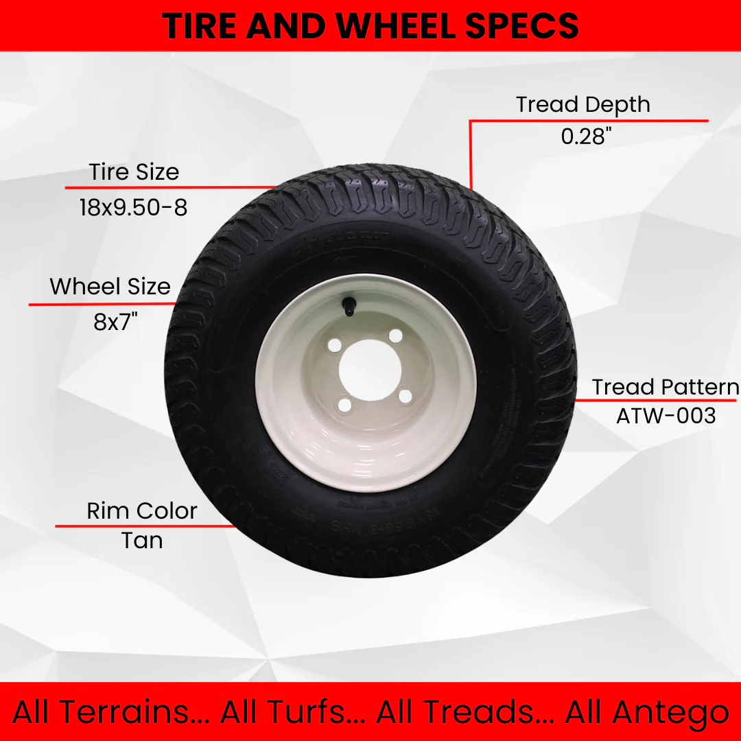 (Qty: 1) Beige/Tan Steel Wheels with 18x9.50-8 4 Ply Turf Tires for Golf Cart and Lawn and Garden Equipment
