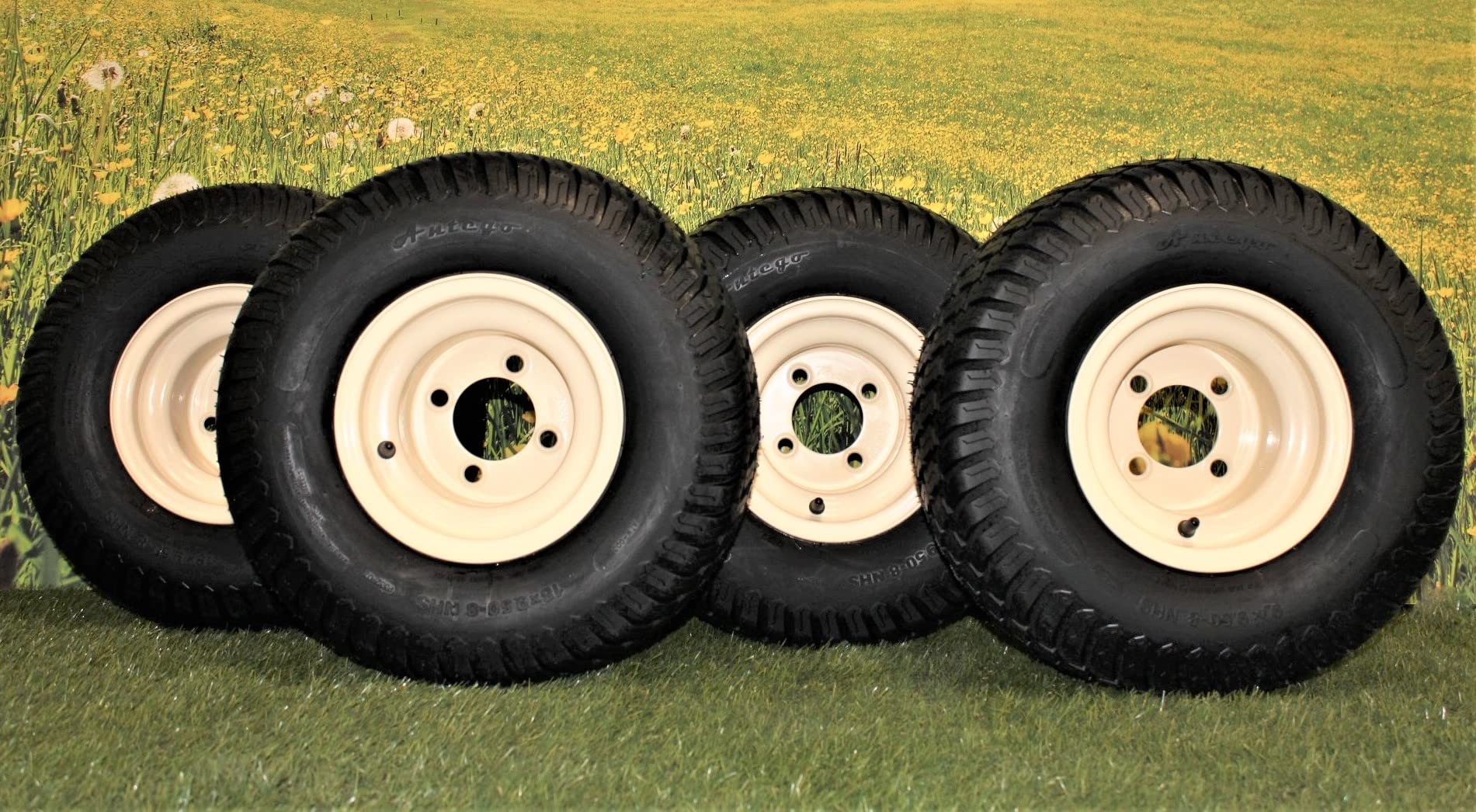 (Set of 4) Beige/Tan Steel Wheels with 18x9.50-8 4 Ply Turf Tires for Golf Cart and Lawn and Garden Equipment - Image 5