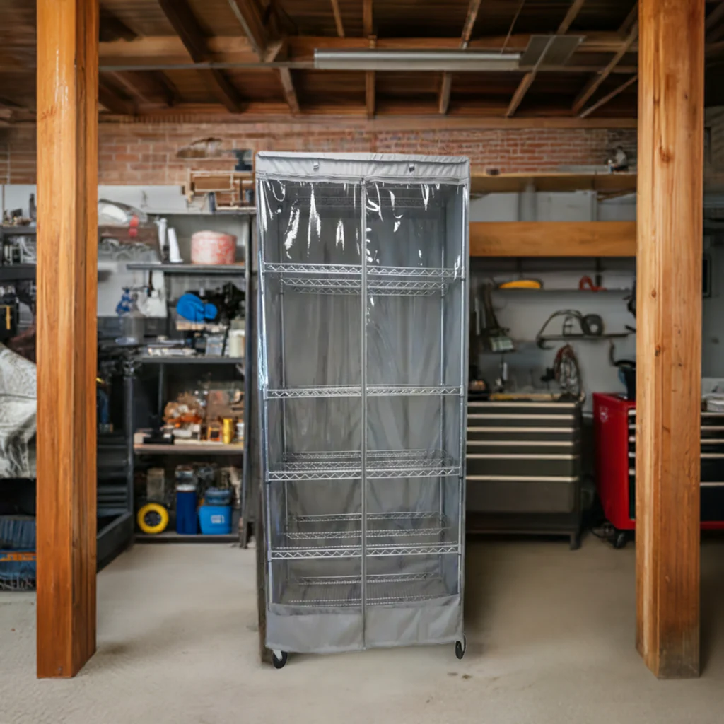 Storage Shelving Unit Cover, fits racks 24"W x 18"D x 72"H one side see through panel in Grey - Image 3