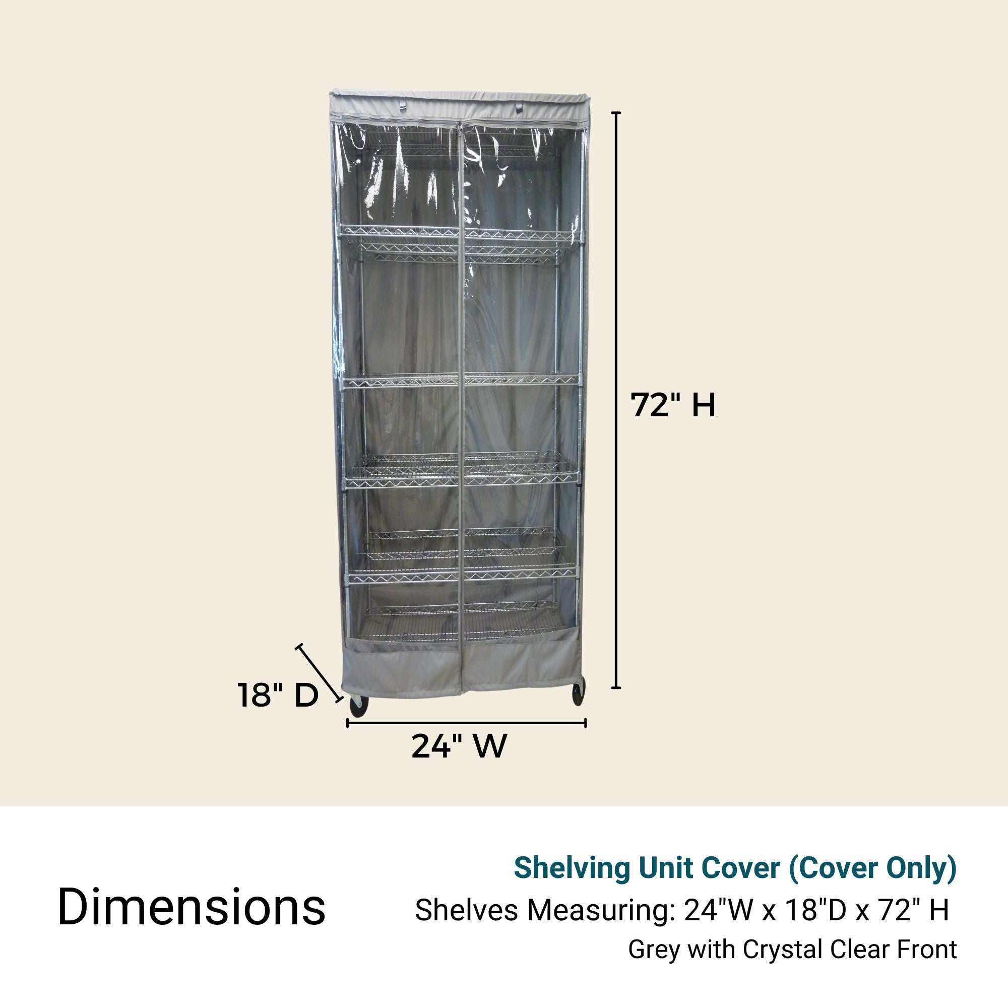 Storage Shelving Unit Cover, fits racks 24"W x 18"D x 72"H one side see through panel in Grey - Image 4