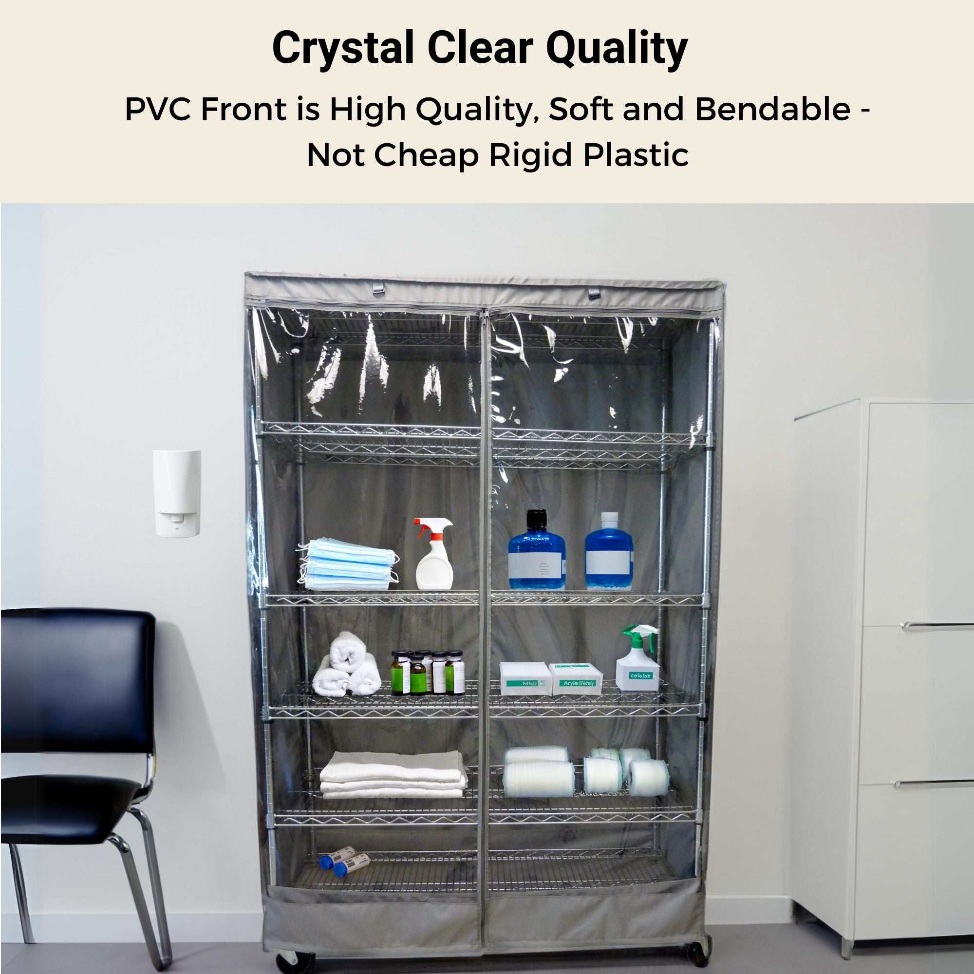 Storage Shelving Unit Cover, fits racks 30"W x 14"D x 60"H one side see through panel in Grey - Image 4