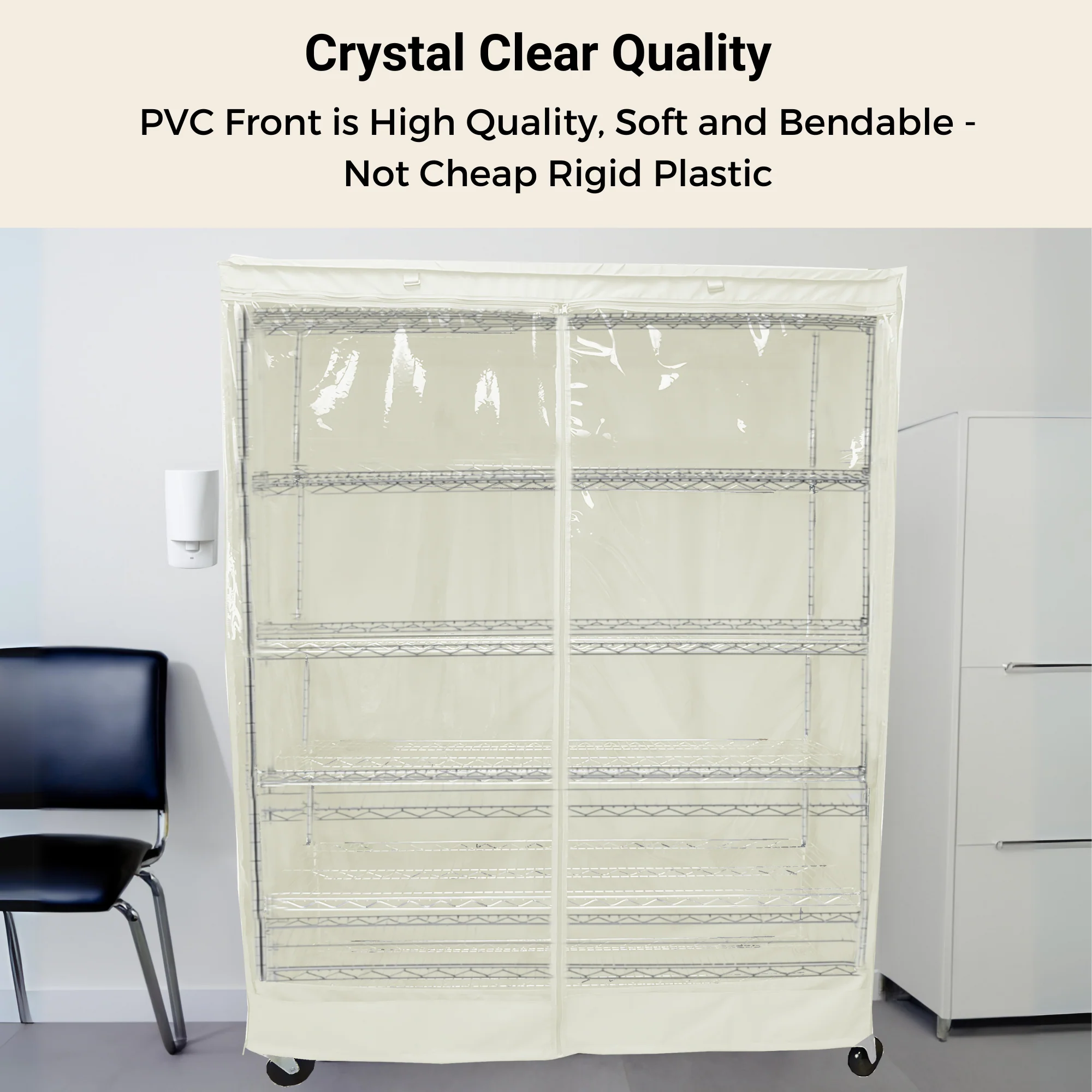 Storage Shelving Unit Cover, fits racks 30"W x 18"D x 72"H one side see through panel in Off White - Image 2