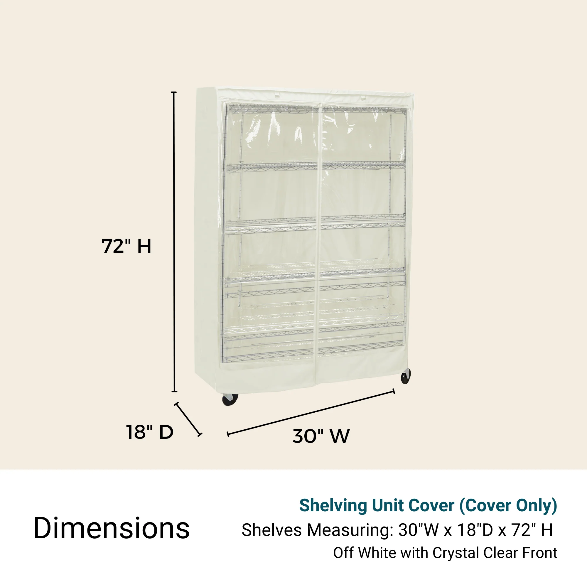 Storage Shelving Unit Cover, fits racks 30"W x 18"D x 72"H one side see through panel in Off White - Image 5