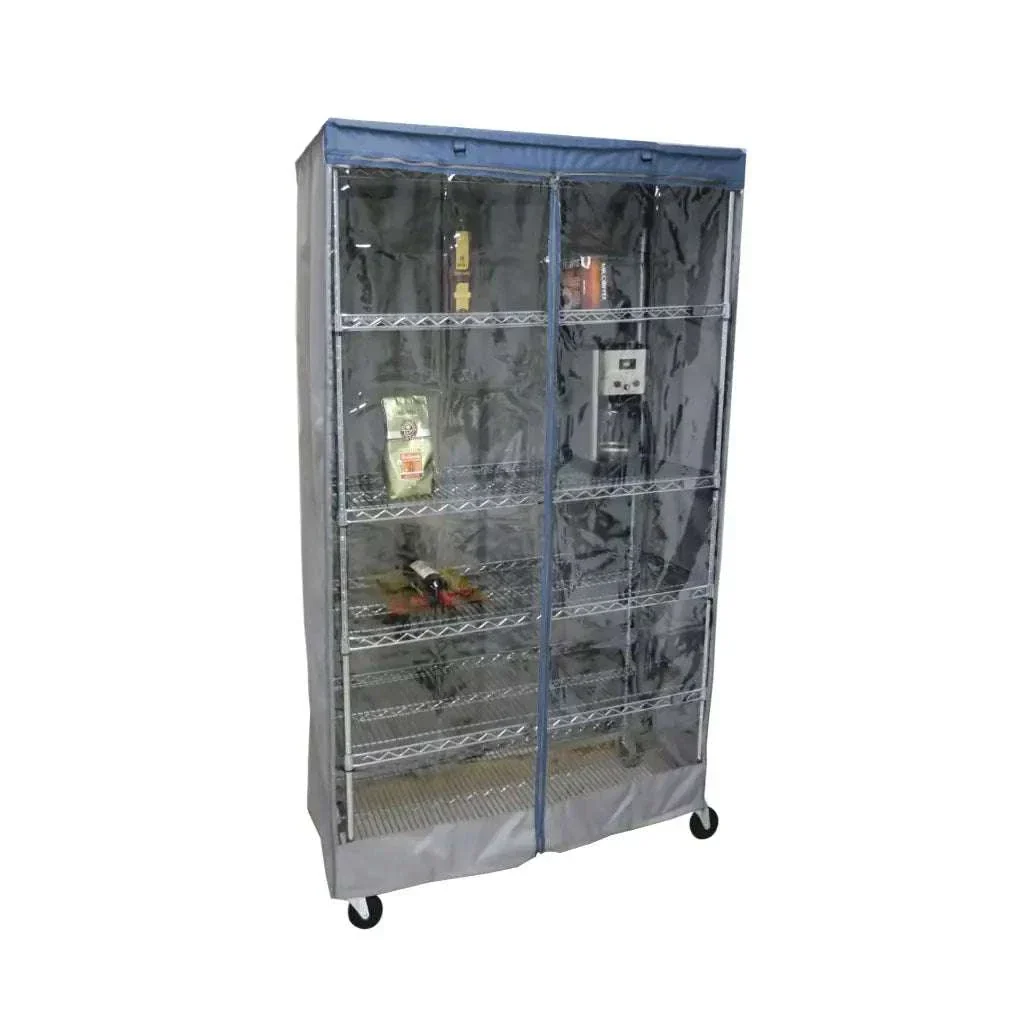 Storage Shelving Unit Cover, fits racks 36"W x 18"D x 72"H one side see through panel in Grey and Dusty Blue Trim - Image 2