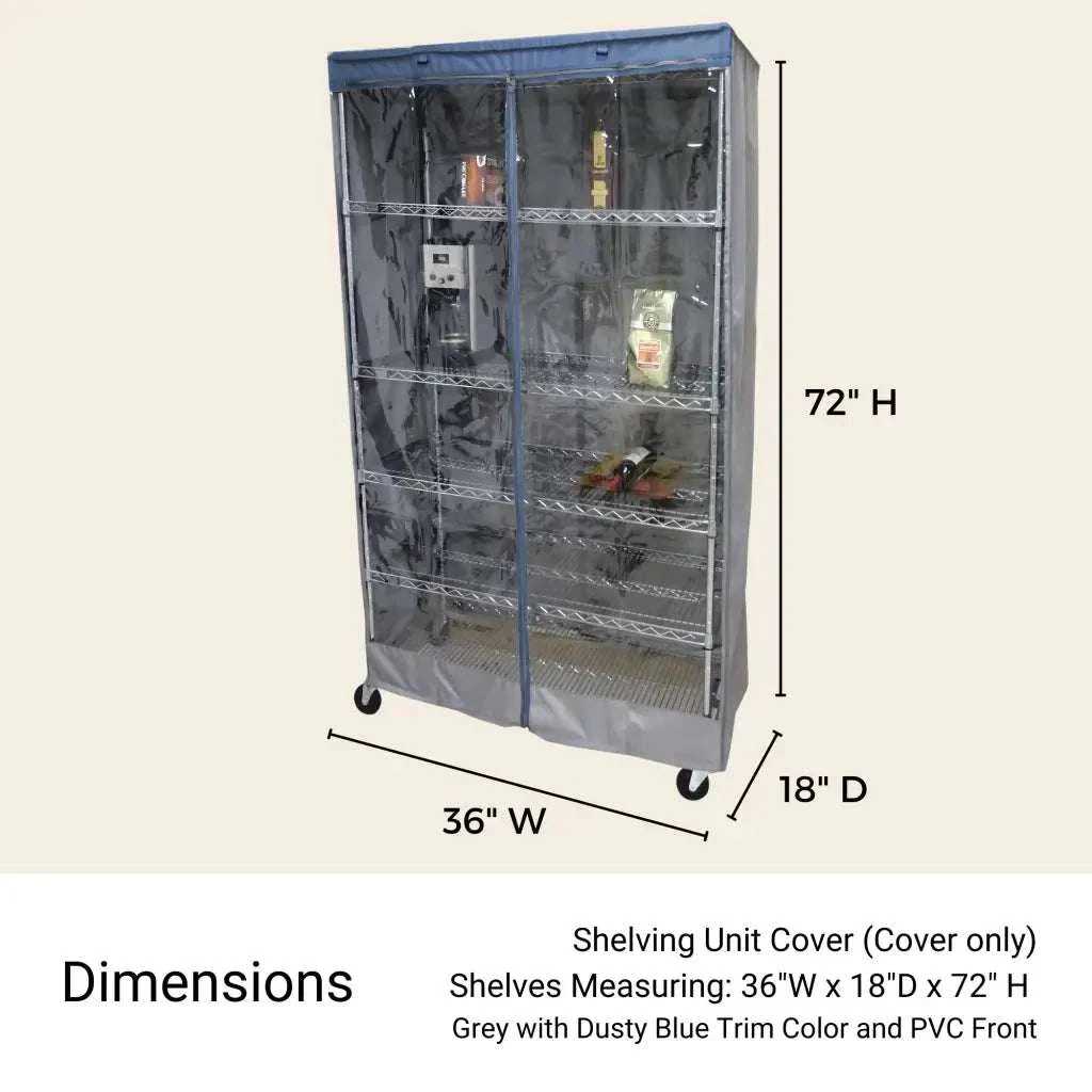 Storage Shelving Unit Cover, fits racks 36"W x 18"D x 72"H one side see through panel in Grey and Dusty Blue Trim - Image 3
