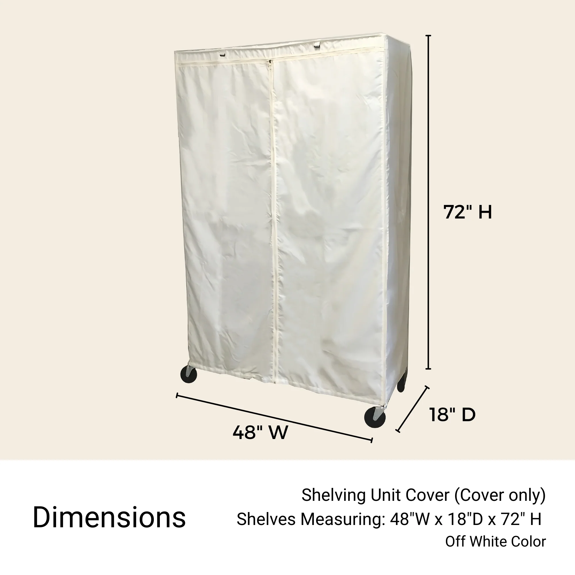 Storage Shelving Unit Cover, fits racks 48"W x 18"D x 72"H in Off White - Image 2