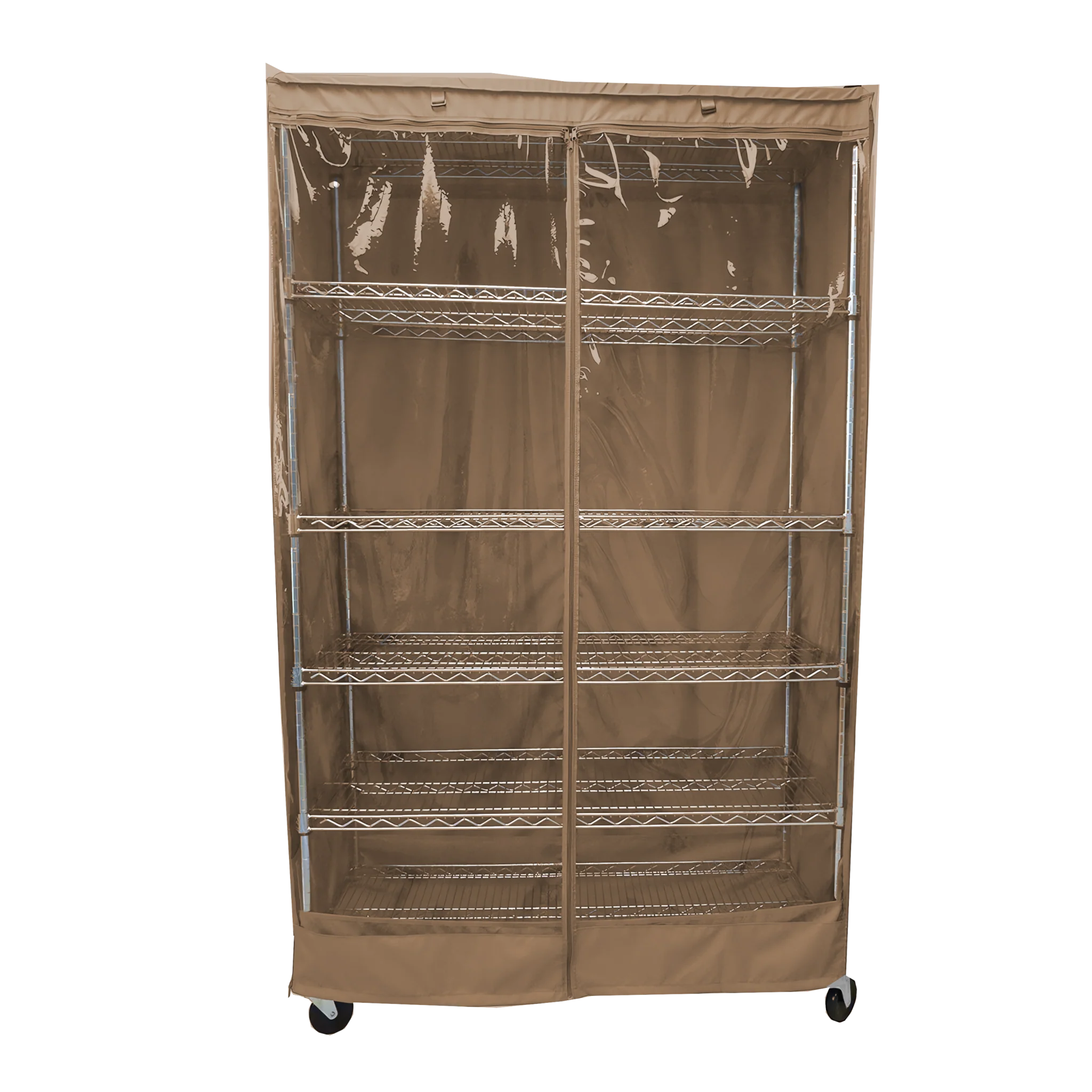 Storage Shelving Unit Cover, fits racks 48"W x 18"D x 72"H one side see through panel in Beige Khaki