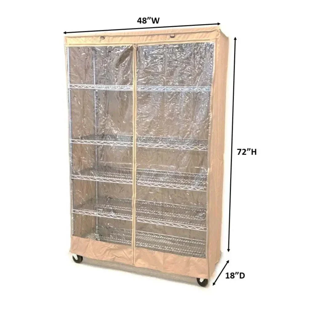 Storage Shelving Unit Cover, fits racks 48"W x 18"D x 72"H one side see through panel in Beige Khaki - Image 2