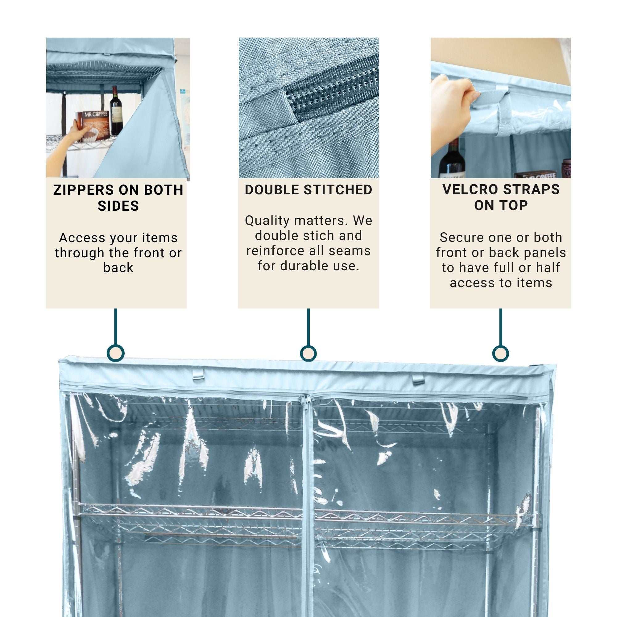 Storage Shelving Unit Cover, fits racks 48"W x 18"D x 72"H one side see through panel in Glacier Blue - Image 4