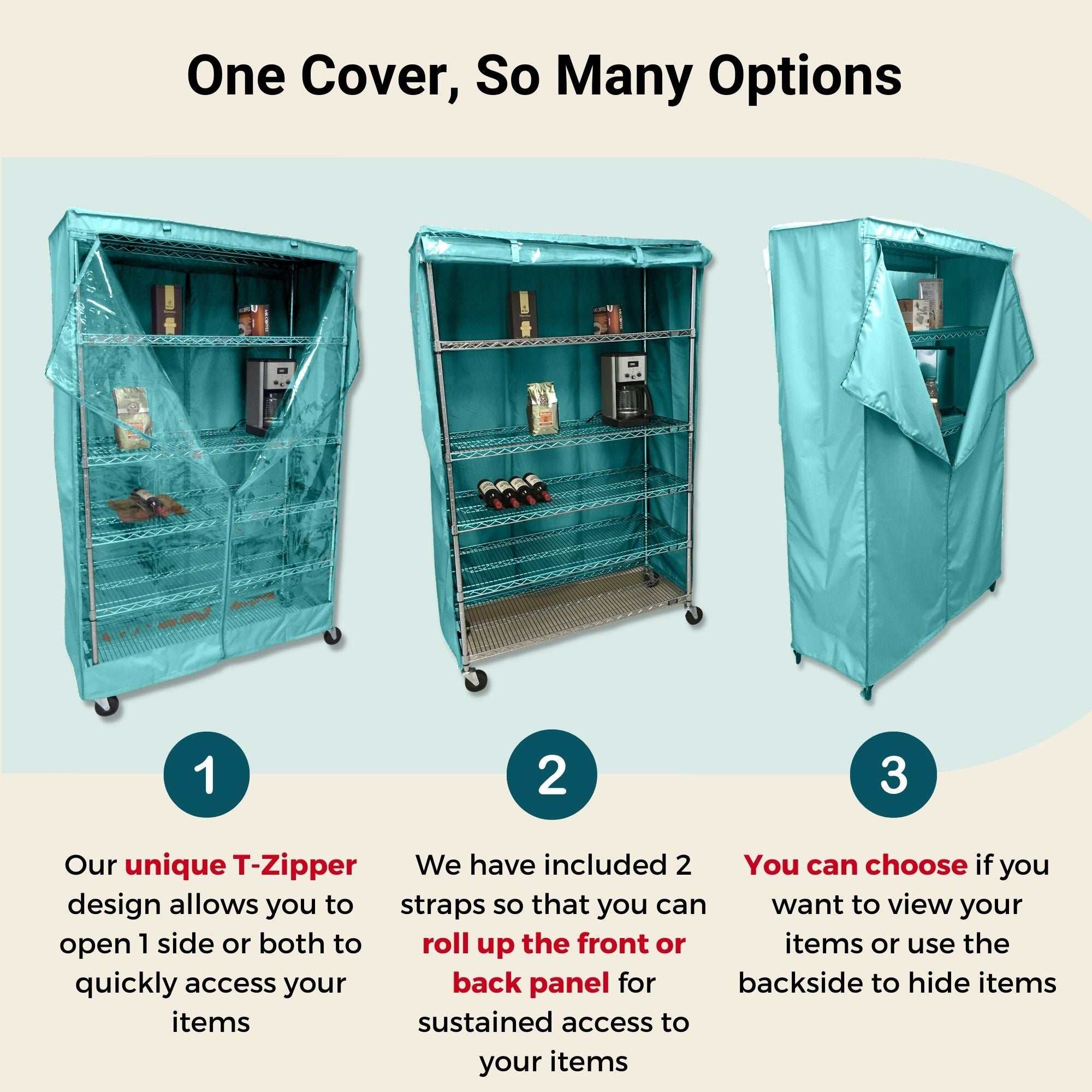 Storage Shelving Unit Cover, fits racks 48"W x 18"D x 72"H one side see through panel in Glacier Blue - Image 5