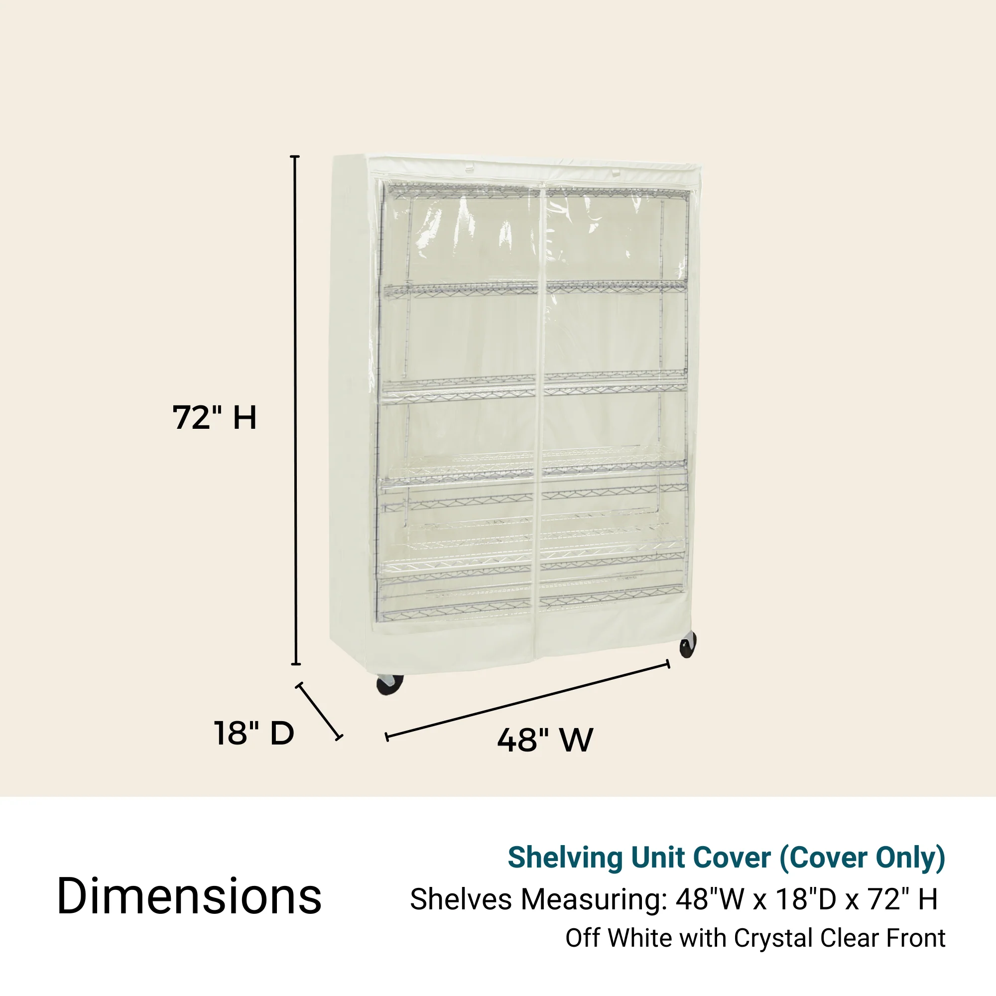 Storage Shelving Unit Cover, fits racks 48"W x 18"D x 72"H one side see through panel in Off White - Image 4