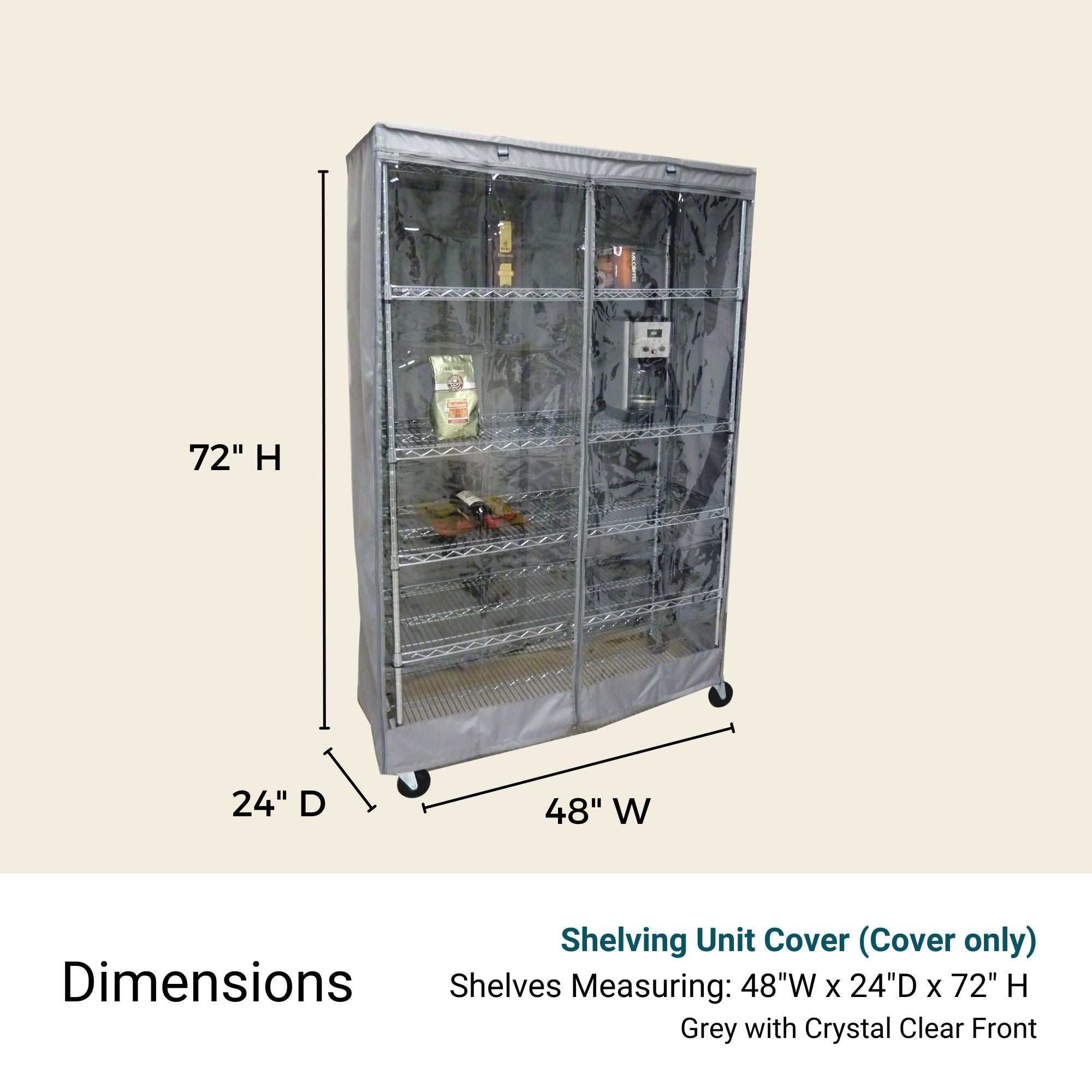 Storage Shelving Unit Cover, fits racks 48"W x 24"D x 72"H one side see through panel in Grey - Image 2