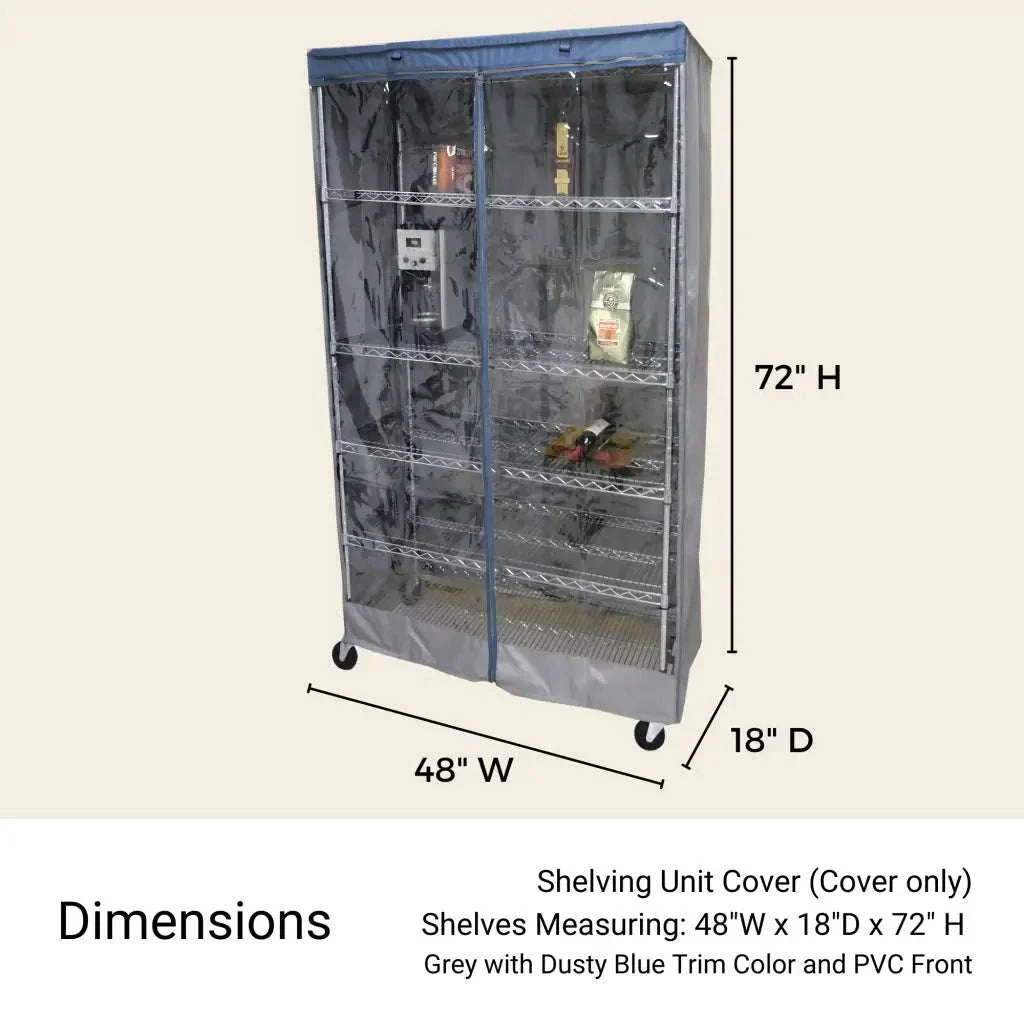 Storage Shelving Unit Cover, fits racks 48"W x 24"D x 72"H one side see through panel in Grey and Dusty Blue Trim - Image 3