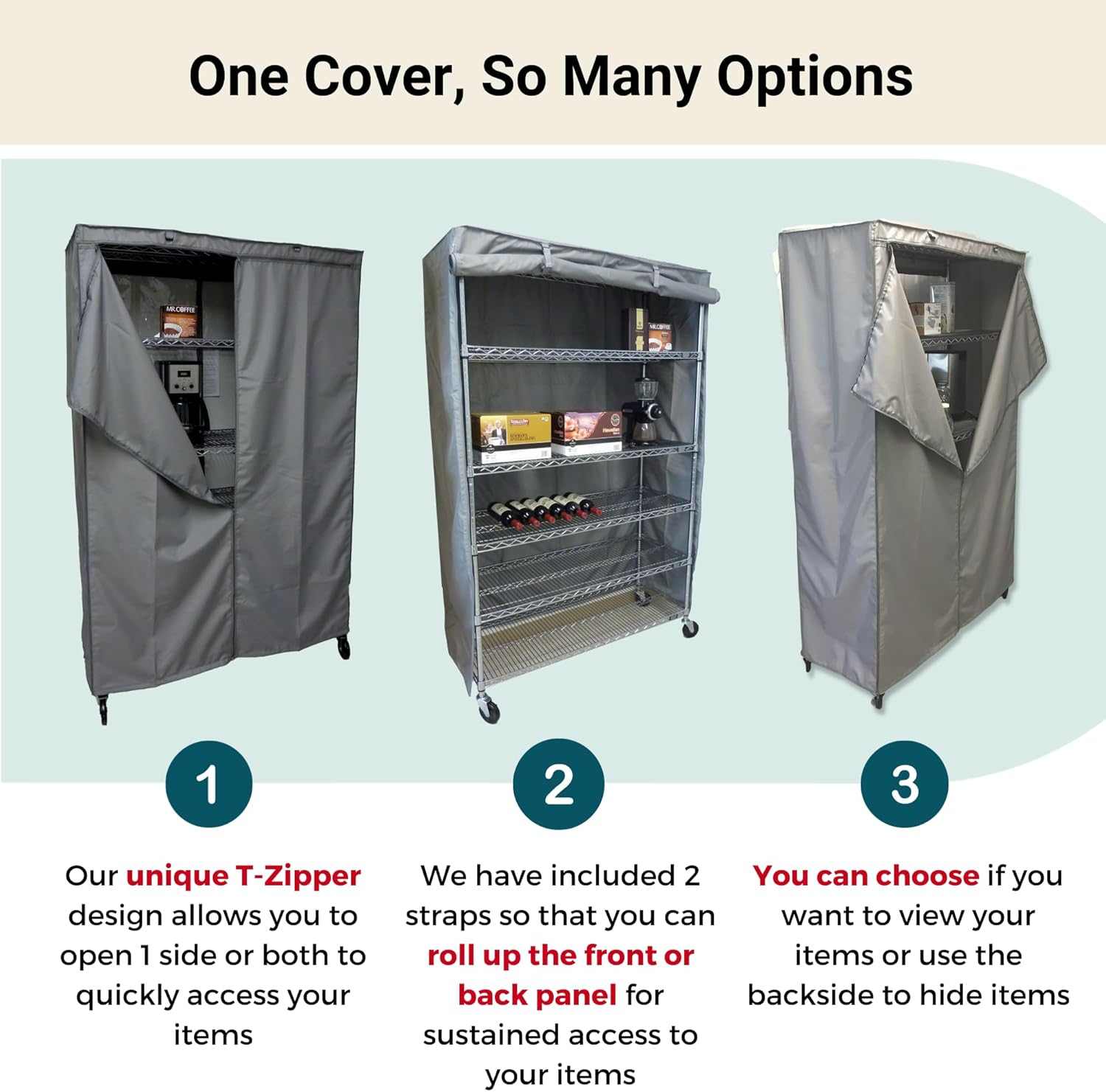 Storage Shelving Unit Cover, fits racks 60"W x 18"D x 72"H in Grey - Image 5