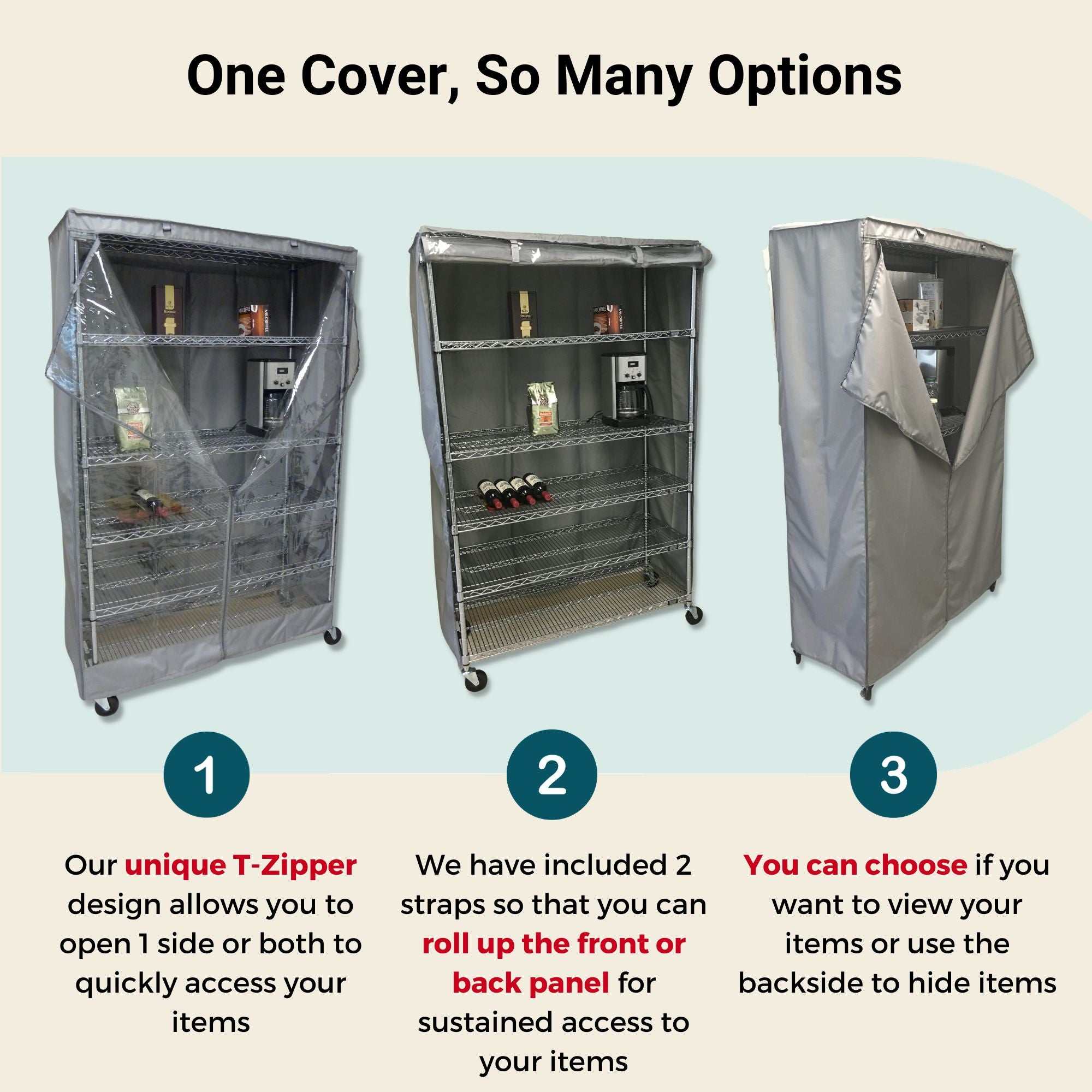 Storage Shelving Unit Cover, fits racks 60"W x 24"D x 72"H one side see through panel in Grey - Image 5