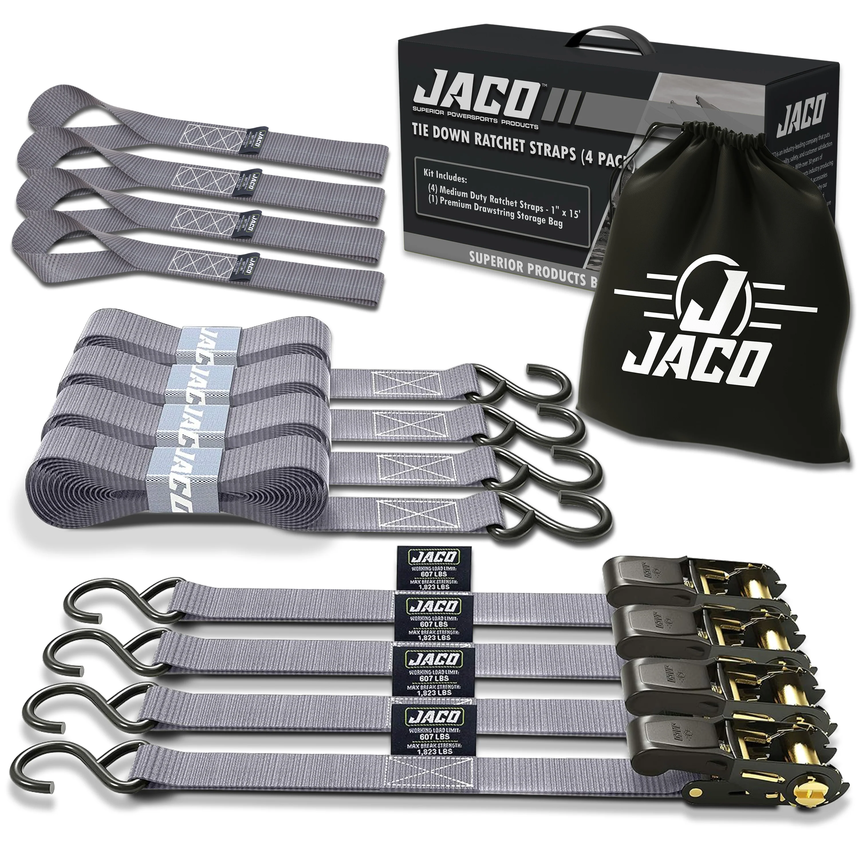 Tie Down Ratchet Straps (4 Pack) - 1 in x 15 ft | AAR Certified Break Strength (1,823 lbs) | Cargo Tie Down Set - Image 15